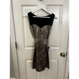 Alice Handmade In London Leopard Satin & Black Swiss Dot Tie Back Dress sz S EUC